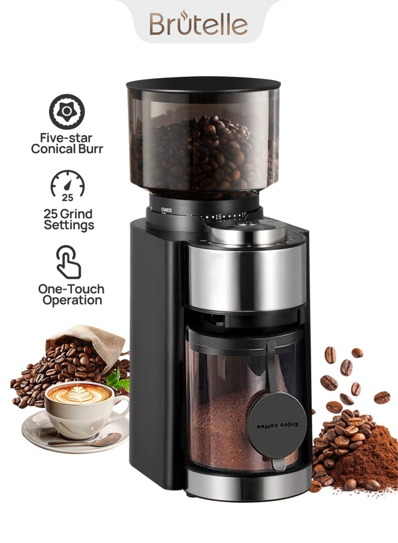 بريتيل مطحنة قهوة كهربائية V60 أوتوماتيكية قابلة للتعديل مع 25 إعدادًا للطحن مناسبة للتقطير والضغط الفرنسي والقهوة الباردة - Image 1